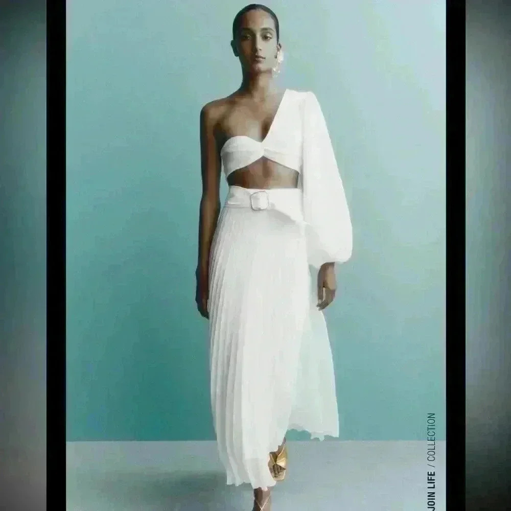 Pleated Skirt with Faux Leather Belt